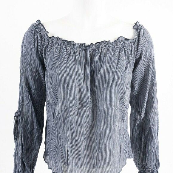 Guess Womens Blouse Shirt Top M Blue White Striped - Picture 1 of 6